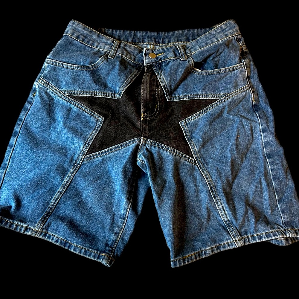 Men's Blue Denim Shorts with Star Design